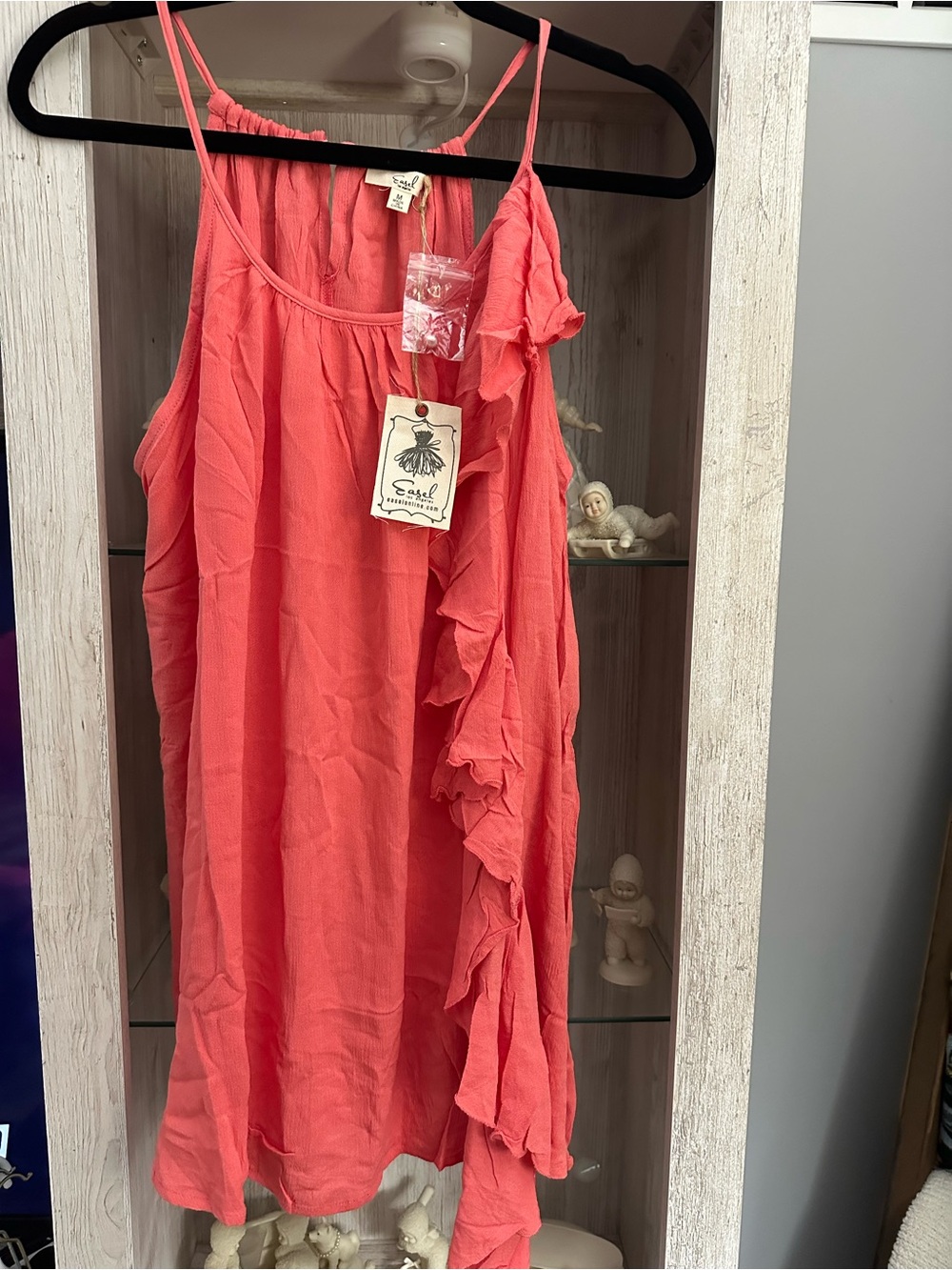 easel Coral Pink Ruffle One-Shoulder Dress